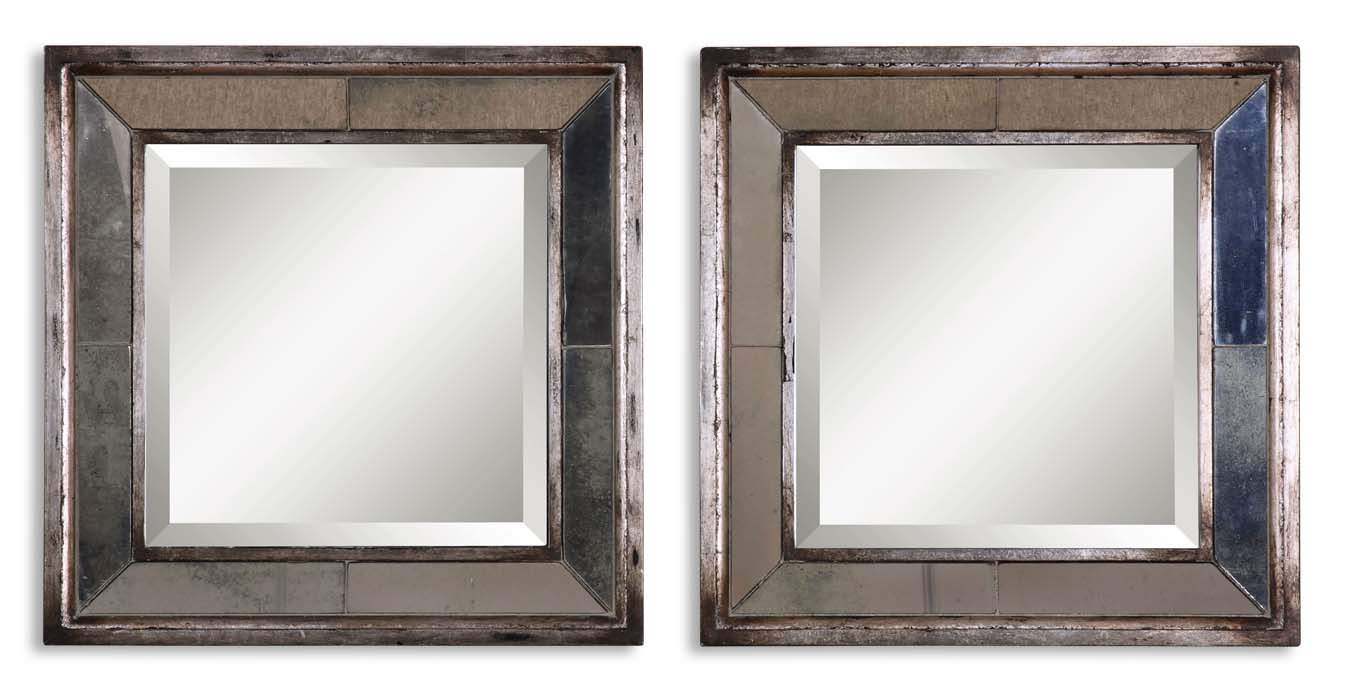Online Designer Living Room Davion Squares Silver Mirror Set/2