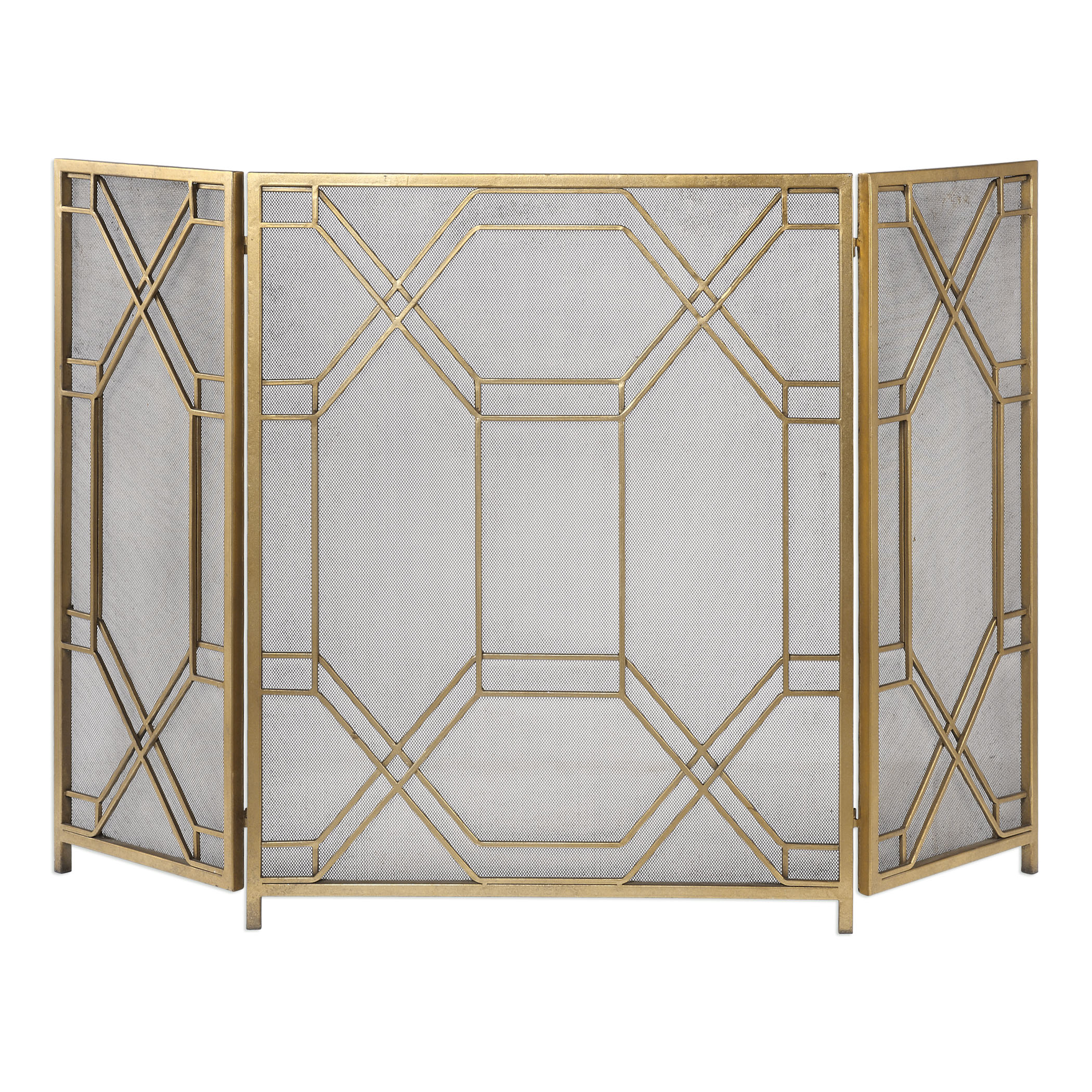 Mid Century Modern Geometric Fretwork Fireplace Screen Firescreen Gold Retro