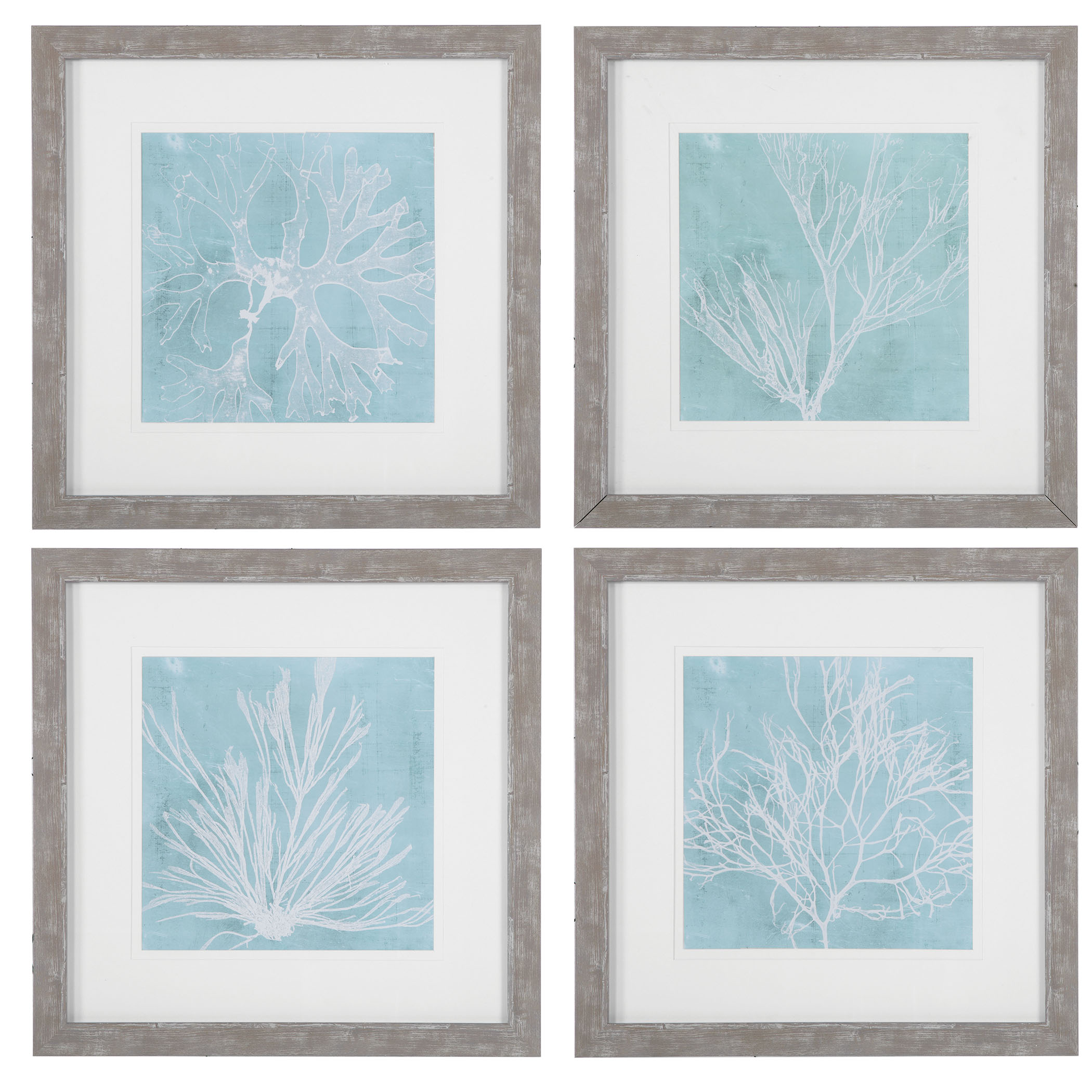 Online Designer Bathroom Seaweed On Aqua Framed Prints S/4