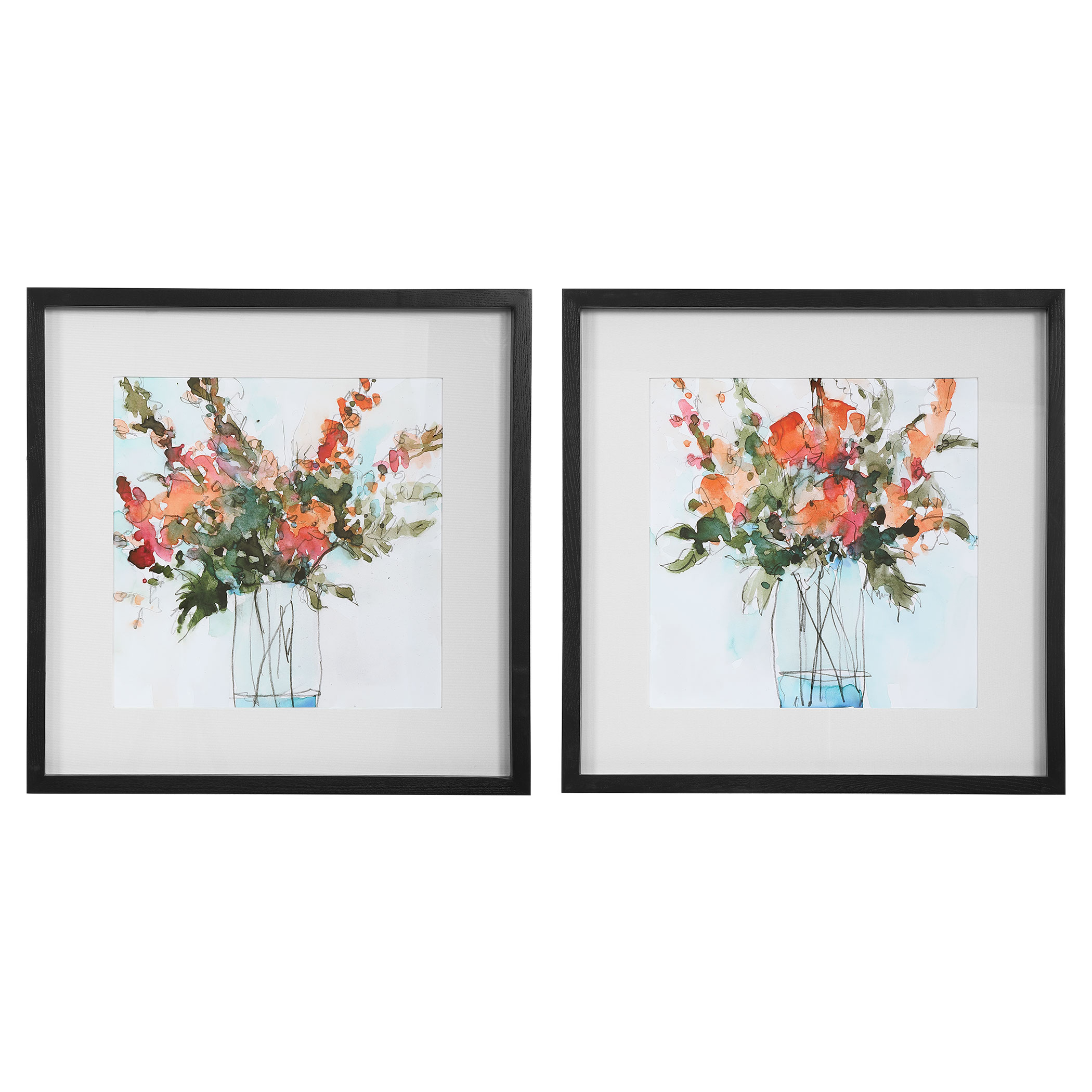 Online Designer Home/Small Office Fresh Flowers Watercolor Prints, S/2