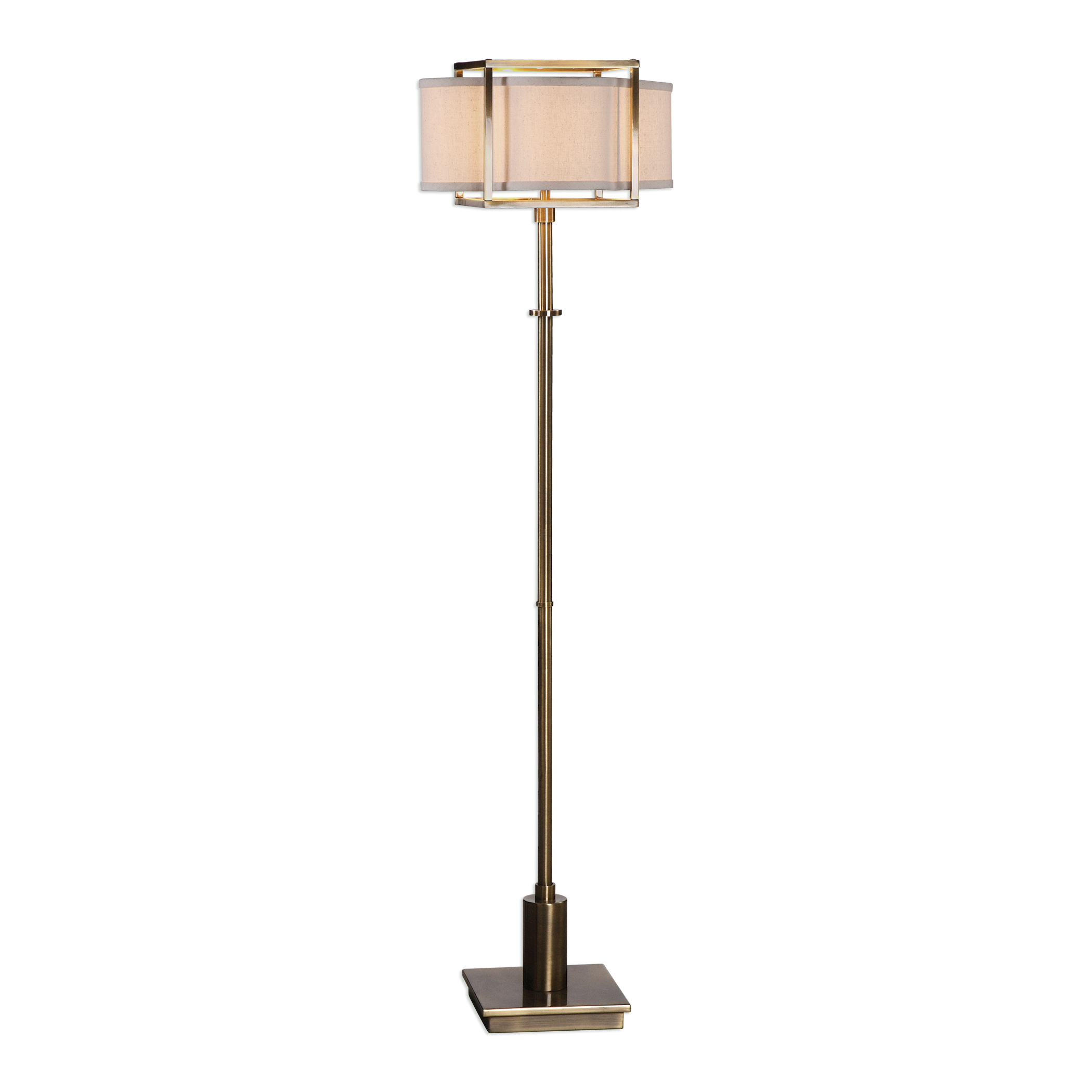 Details About Midcentury Modern Brass Column Floor Lamp Unusual Scalloped Cage Shade Geometric