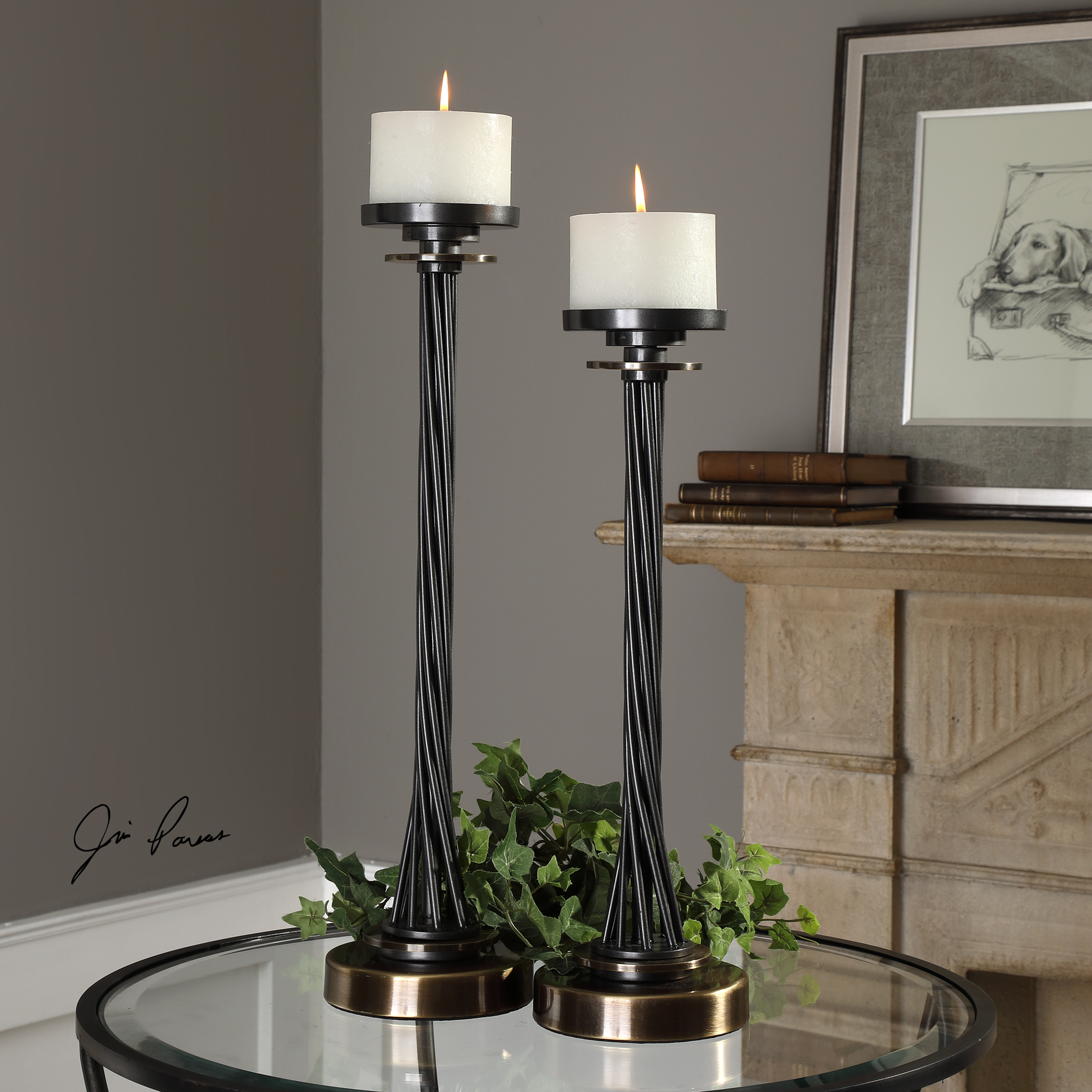 7-Arm Candelabra - 9.4 Inch Tall Antique Black Metal Candle Holder For Taper Candles